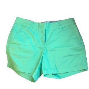 Green j crew broken in chinos shorts